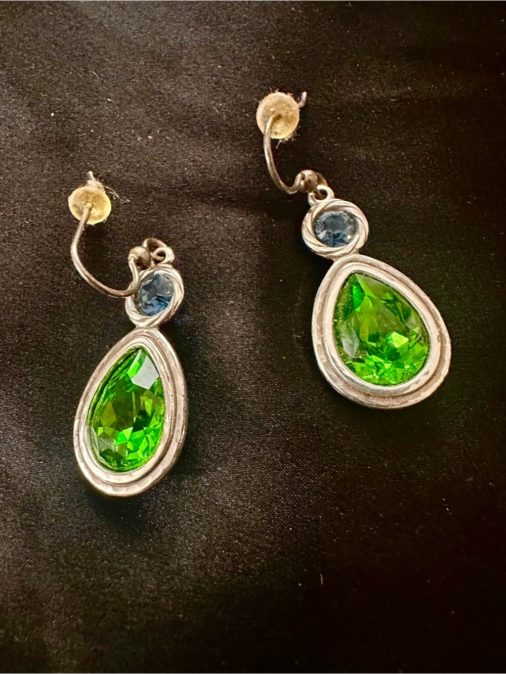 Brighton Silver Teardrop Earrings with Green and Blue Stones